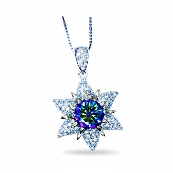 Gemstone Star Mystic Topaz Necklace - 18KGP Sterling Silver -  6 Point Star Pendant - 2CT Hexagram Art Deco Rainbow  Topaz Jewelry #816