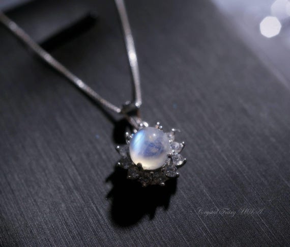 Sterling Silver Tiny Moonstone Necklace - Solitaire Moonstone Pendant -   Moonstone Pendant, Box Chain Princess Diana Style Necklace #995
