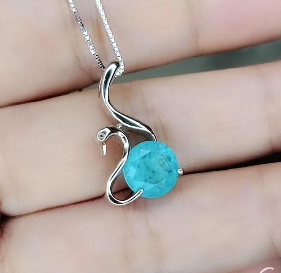 Blue Paraiba Necklace - Sterling Silver 2 CT Round Swan Pendant - 18KGP -  Blue Paraiba Tourmaline - Solitaire Minimalist Swan Necklace #160