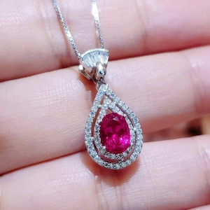 925 Sterling Silber Rubin Kette - kleiner Halo Doppel Edelstein Anhänger #250