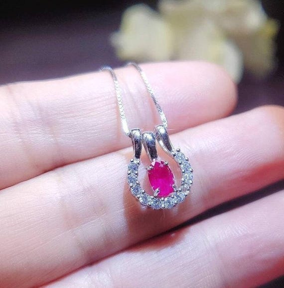 Tiny Ruby Necklace Horseshoe Style -  18KGP @ Sterling Silver - July Birthstone - One necklace two wearing - Minimalist Ruby Jewelry #188