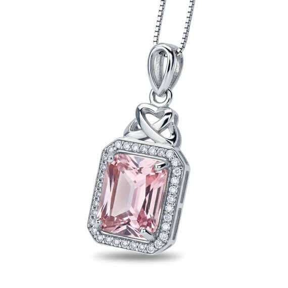 Morganite Necklace - Rectangle Scissor Pink Morganite Pendant - 18KGP @ Sterling Silver - Morganite Jewelry #961