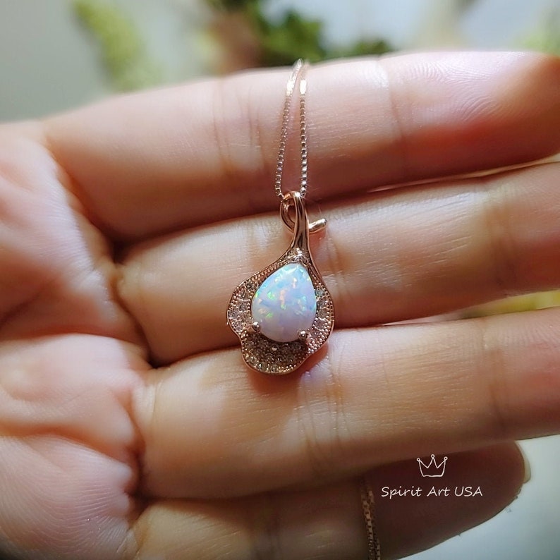 Opal Necklace Rose Gold Diamond Petal Flower Jewelry | Etsy