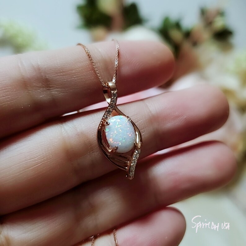 Rose Gold Sterling silver Opal Necklace | Etsy