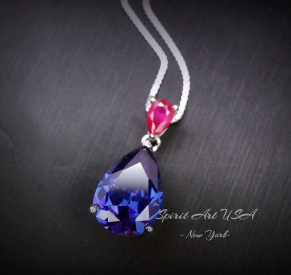 Teardrop Tanzanite Necklace - 7 CT Large  Blue Tanzanite Pendant -  Sterling Silver - December Birthstone - 18KGP #783