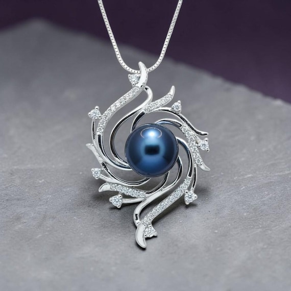 Large Black Pearl Necklace - 18KGP Sterling Silver High Quality Bridal Pearl Necklace - Natural freshwater Black Pearl Pendant #531