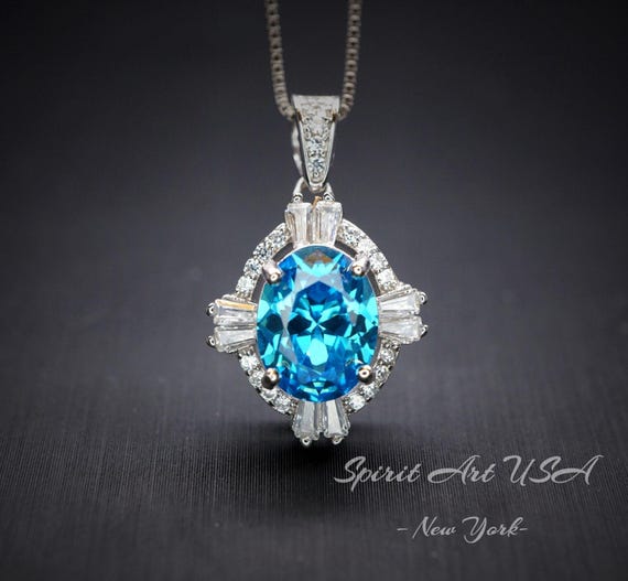 Dainty Swiss Blue Topaz Necklace - Sterling Silver Sim Diamond Blue Gemstone Pendant - November Birthstone  925 Box Chain Topaz Jewelry #130