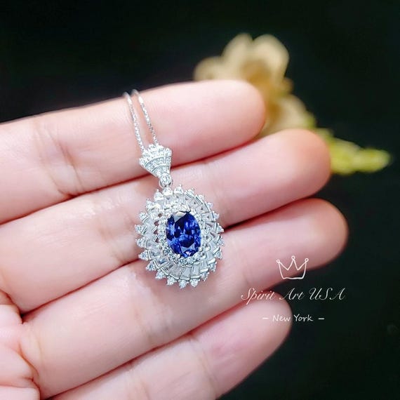 Tanzanite Necklace - 925 Sterling Silver  Gemstone Spiral Swirl Gorgeous Lab created Energic Tanzanite Gemstone #795