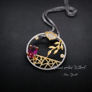Unique Style Tiny Ruby Necklace - 18kGP Sterling Silver Artistic Poetic Ruby Pendant #292