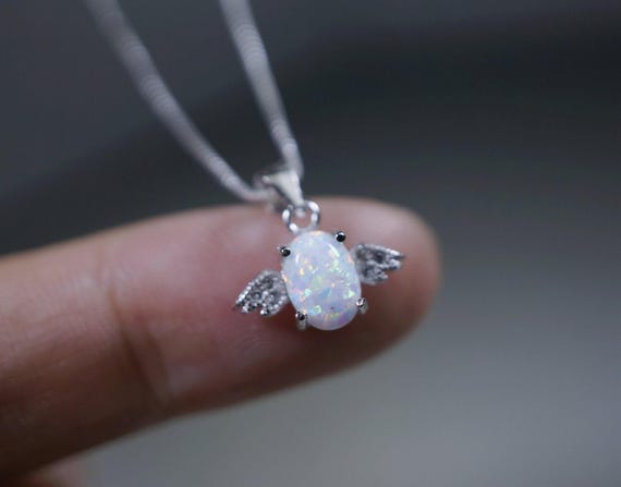 Fire Opal Necklace - Tiny White Opal Pendant - Full Sterling Silver Penguin Necklace - Tiny Rose Gold Bird Choker 1086