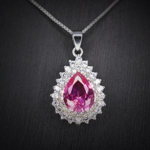 Pink Tourmaline Necklace - Gemstone Teardrop Halo Double Circle Pink Tourmaline Pendant Jewelry #374
