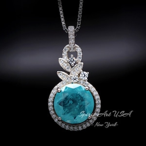 4 CT Blue Paraiba Tourmaline Necklace - 18KGP Sterling Silver - Gemstone Flower Petal -  Unique Design Paraiba Pendant #179