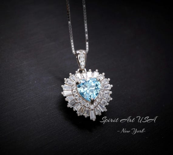 Gemstone Halo Aquamarine Heart Necklace - 18KGP & Sterling Silver - Tiny 1.5 CT Dainty  Aquamarine Jewelry - March Birthstone #295