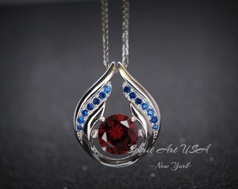 Spessartite Garnet Necklace - Hold My Heart Pendant - 18kgp @ Sterling Silver - 2 CT Round Cut Red Orange Garnet Pendant #590