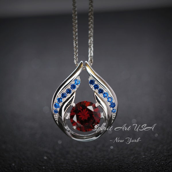 Spessartite Garnet Necklace - Hold My Heart Pendant - 18kgp @ Sterling Silver - 2 CT Round Cut Red Orange Garnet Pendant #590