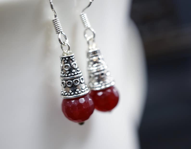 July Birthstone Sterling Silver Ruby Earrings Ruby Jewelry Tiny Ruby Dangle Earrings