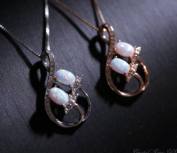 Opal Necklace - 18kGP @ Sterling Silver - Rose Gold  - Created White Opal Necklace - Double Oval Opal Leaf Style #127