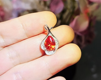 Orange Sunstone Necklace Sterling Silver Flower Petal Pendant  Teardrop Sun stone Gemstone #989