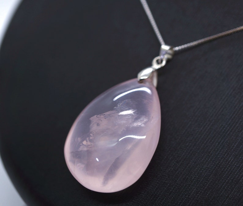 Large Rose Quartz Necklace Sterling Silver Chain Heart - Large Rose Quartz Heart Pendant Large Rose Quartz Necklace Sterling Silver Chain Heart - Large Rose Quartz Heart Pendant