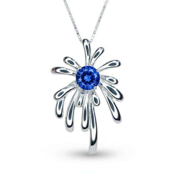 Firework Blue Tanzanite Necklace -  Tanzanite  Pendant  - 18KGP @ Sterling Silver - December Birthstone - Firework Pendant #703