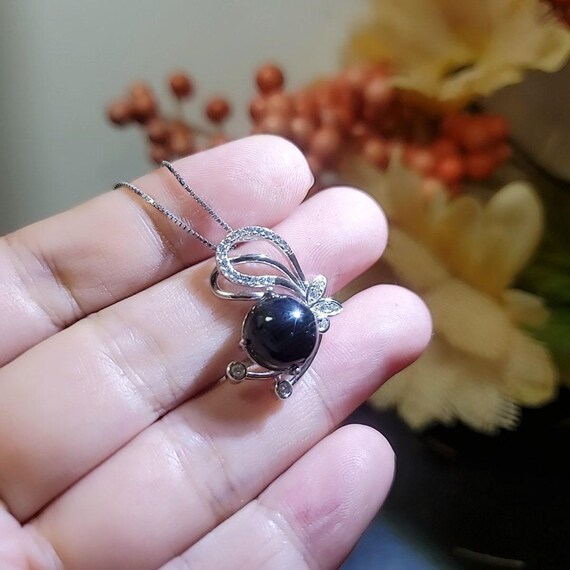 Black Onyx Necklace Butterfly Pendant Full Sterling Silver Made Protective gemstone healing  1021