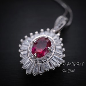 Dainty Ruby Necklace - Full Sterling Silver Oval Cut Red Ruby Pendant -  July Birthstone - Ruby Jewelry #671