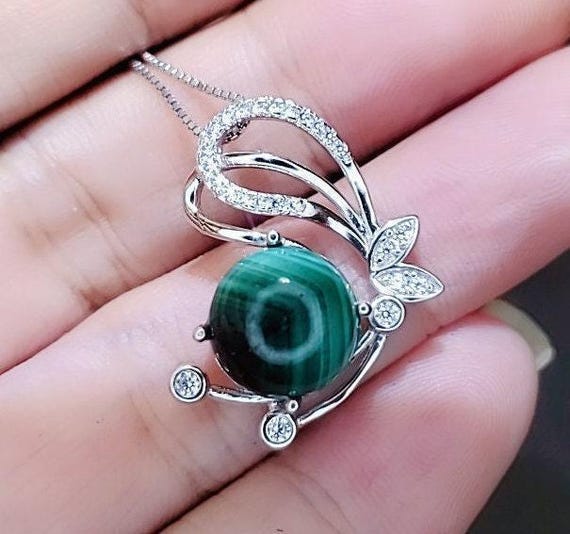 Genuine Malachite Necklace , Sterling Silver Butterfly Pendant,  Sim Gemstone White Gold Plated Natural Green Malachite Jewelry #388