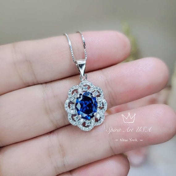 Royal Blue Sapphire Necklace - Gemstone Flower 2.1 CT Blue Sapphire Pendant -  Blue Gemstone Jewelry #488