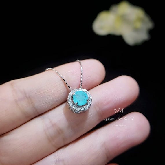Tiny Paraiba Choker - 18KGP @ Sterling Silver - Halo Round 0.85 CT Blue Paraiba Tourmaline Necklace #103