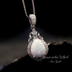 Tiny Opal Necklace -  Teardrop Opal Pendant - 18kgp @ Sterling Silver - White Opal Pendant #119