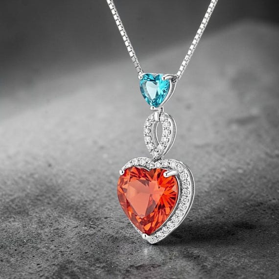 Sunstone Sun stone necklace Double Heart Orange Gemstone Necklace -  Sterling Silver Adjustable Chain jewelry #738