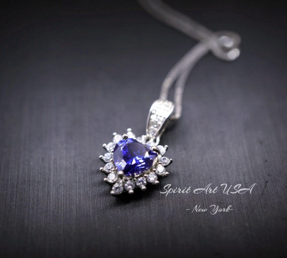 Minimalist Tiny Tanzanite Necklace -  Lab Created Tanzanite Pendant - 18k @ Sterling Silver - December Birthstone  Tanzanite Pendant 017