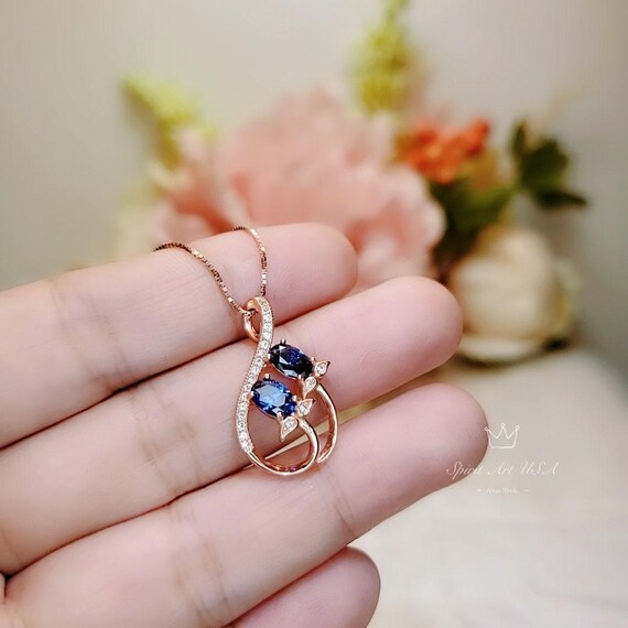 Rose Gold Leaf Tanzanite Necklace - Sterling Silver Leaf Double Stone December Birthstone Tiny Deliciated  Tanzanite Pendant #393