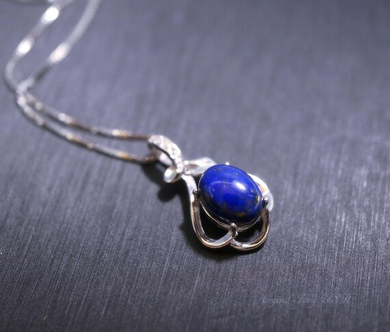 Dainy Lapis Lazuli Necklace Sterling Silver - Leaf Flower Lapis Lazuli Pendant Chakra Healing #990