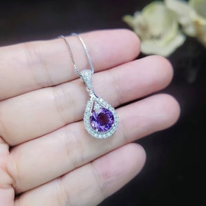 2.2 Ct  Genuine Amethyst Necklace - 925 Sterling Silver Round Natural Amethyst Pendant - Gemstone White Gold Plated February Birthstone #496