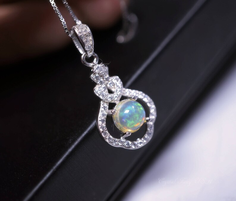 Fire Opal CZ Gold Plated Pendant For Women Round Charm Flower Necklace Chakra Healing October Birthstone
