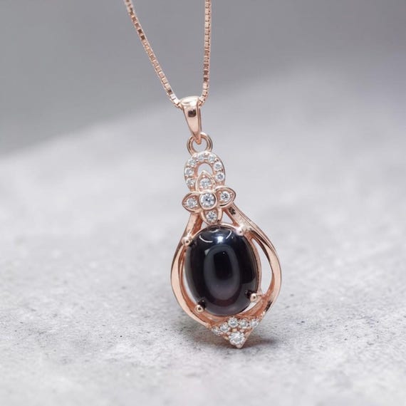 Natural Black Onyx Necklace Rose Gold coated 925 Sterling Silver High Frequency Energy Protective Chakra Heaaling Life Flower Decorate