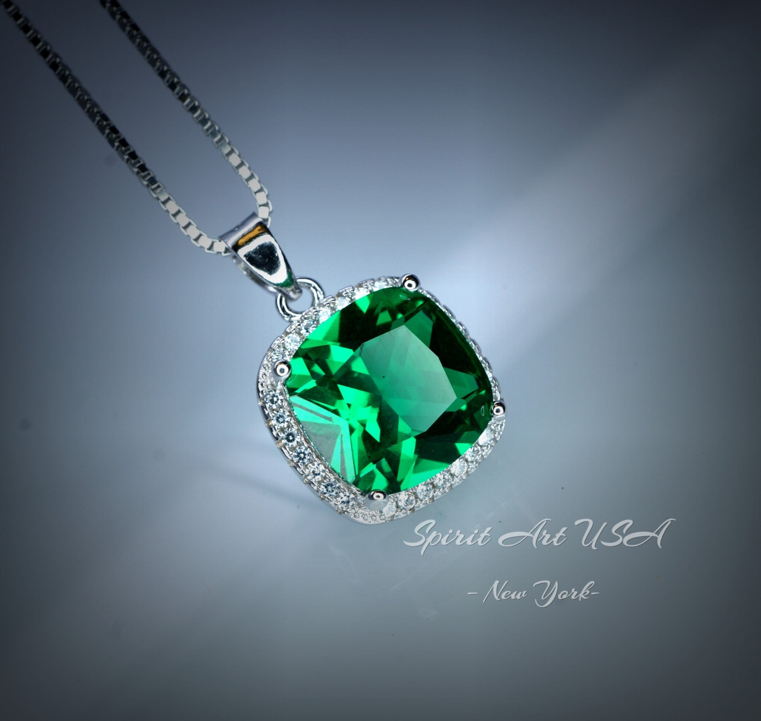 Amazon.com: YUNKAI Sterling Silver Emerald Necklace, 9Ct Princess Cut(15mm)  Lab Grown Emerald Gemstone Pendant Hypoallergenic White Gold Plated Jewelry  Gifts for Her Birthday Day Christmas Gift : Clothing, Shoes & Jewelry