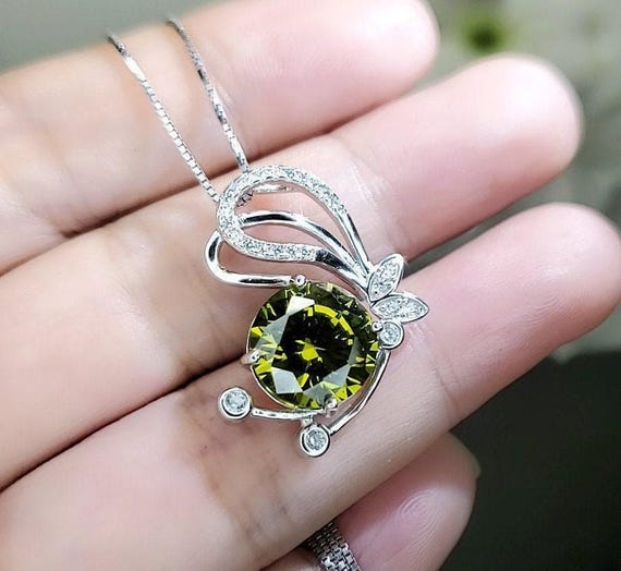 Peridot Butterfly Necklace - 18KGP Sterling Silver 10mm 4 ct Lab Created Green Peridot Pendant -  August Birthstone Peridot Jewelry #439