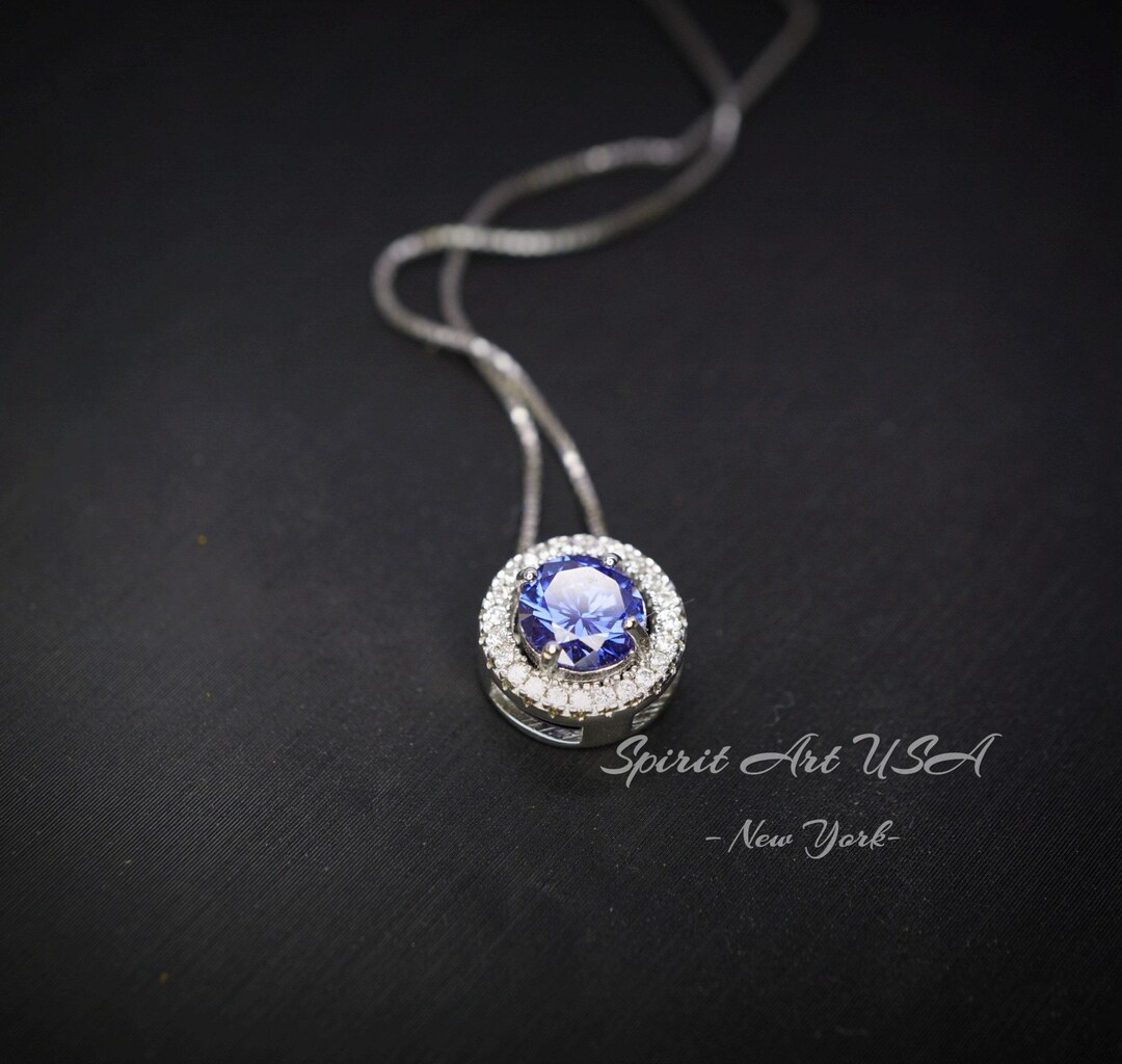 B. BRILLIANT Sterling Silver Teardrop Halo Choker Necklace With Tanzanite Stone & CZ Accents - 13" + 3" Extender