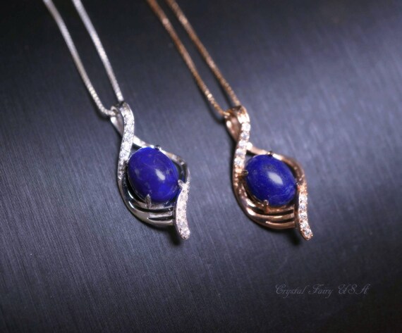 Lapis Lazuli Necklace - Sterling Silver Tiny Natural Lapis Jewelry,  Rose Gold Lapis Lazuli Pendant, Genuine Lapis Pendant 1043