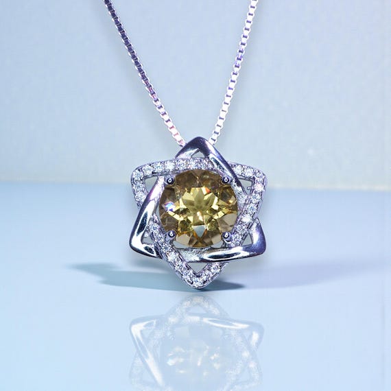Genuine Citrine Necklace, Sterling silver David Star Jewelry 3 ct Citrine Pendant, November Birthstone - 18KGP @ Sterling Silver #1128