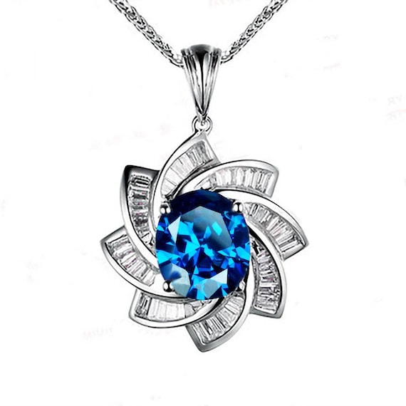 Blue Sapphire Necklace - Milky Way Spiral Pendant - 18KGP Sterling Silver -  3 CT Galaxy Energy Vortexes Windmill Sapphire Jewelry #860
