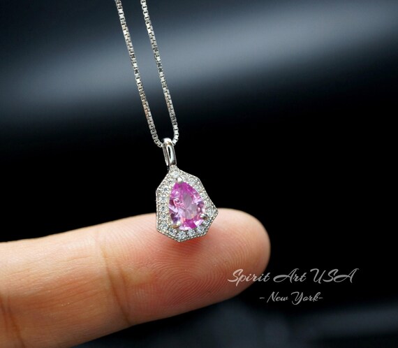 Tiny Pink Tourmaline Pendant Necklace - Minimalist Gemstone Jewelry - 18KGP Sterling Silver  120