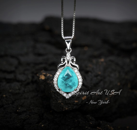 Dainty Teardrop Blue Paraiba Tourmaline Necklace - 18kgp @ sterling silver #064