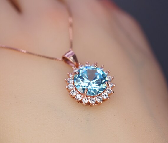 Rose gold aquamarine sale necklace