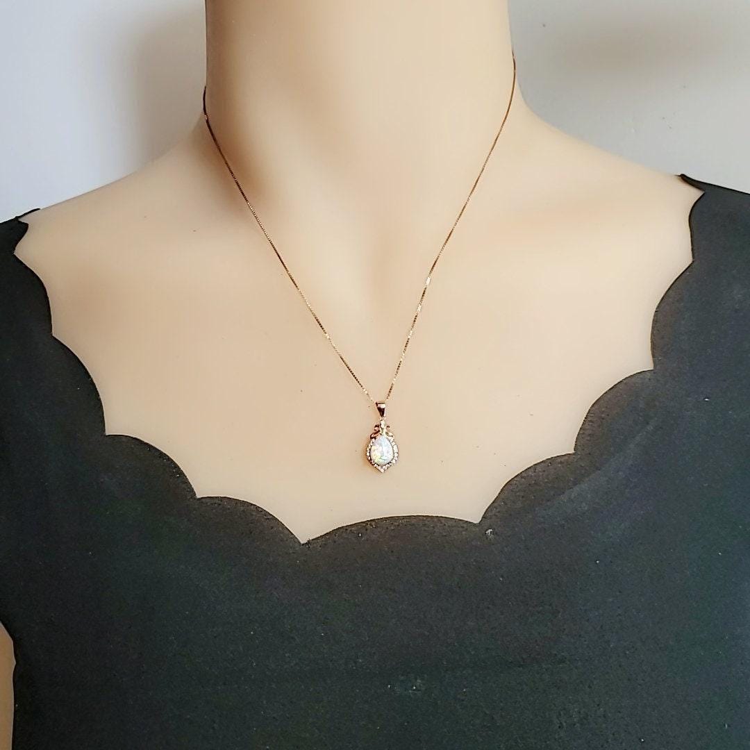 thumbnail image 2 of 9ct Rose Gold GF White Fire Opal Teardrop Pendant With Chain Necklace - Gift Boxed 2 of 5