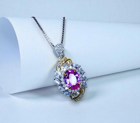 Pink Tourmaline Necklace - Life Spiral 1.8 CT Pink Tourmaline Pendant - Spiritual Gemstone Flower - Double Halo Swirl Infinity Jewelry #734