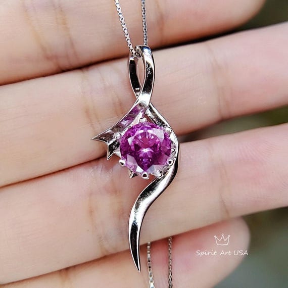Luxury Pink Tourmaline Necklace  White Gold coated Sterling Silver Swirl Infinity Style Pendant - 2 CT Lab created Vivid Pink Gemstone #936
