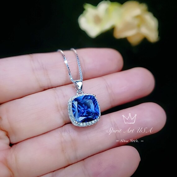 Blue Tanzanite Square Necklace